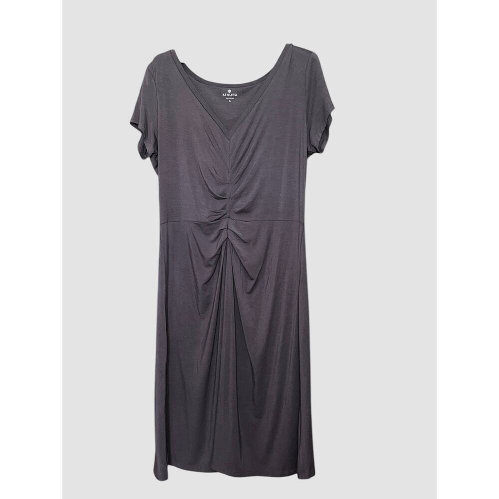 ATHLETA CHOCOLATE BROWN STRETCH ALINE MIDI DRESS SIZE L / LARGE